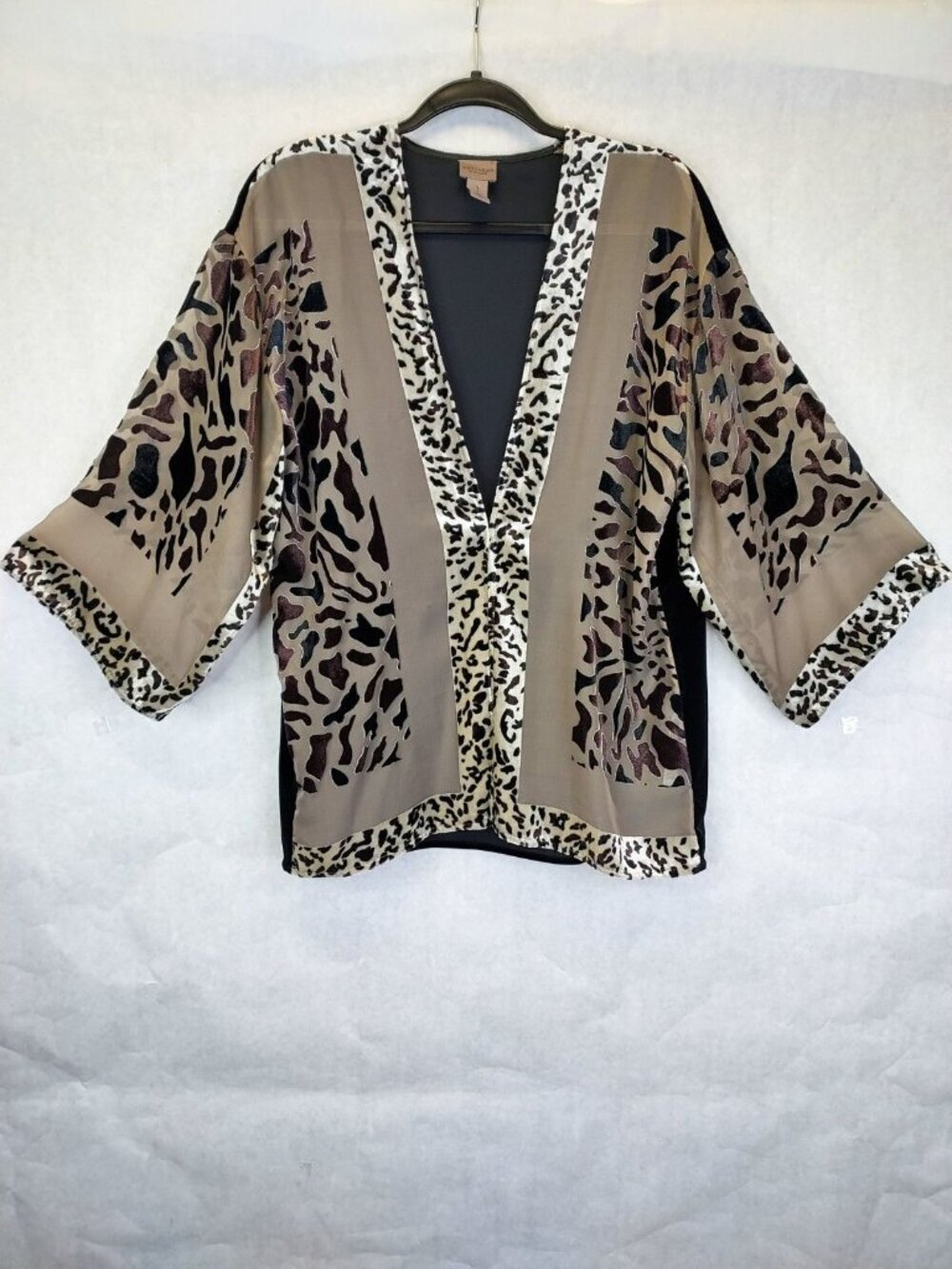 Easywear by Chico's Velvet Burn Out Kimono Women M Animal Print Jacket Top Artsy